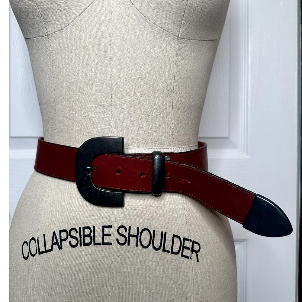 Another Line Inc Cognac Leather Half Moon Buckle Belt Size 30